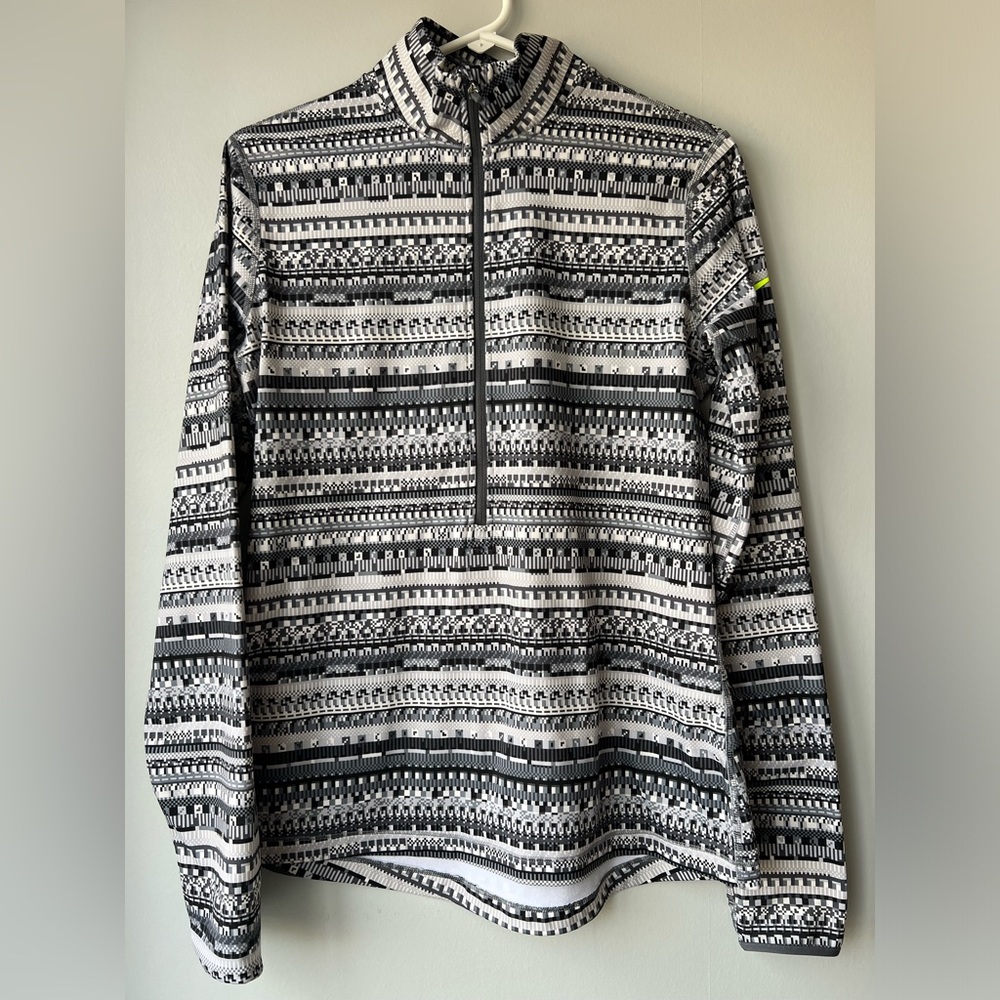 Nike Pro Hyperwarm 1/2 Zip Pullover Shirt Black White Print Women’s Large
